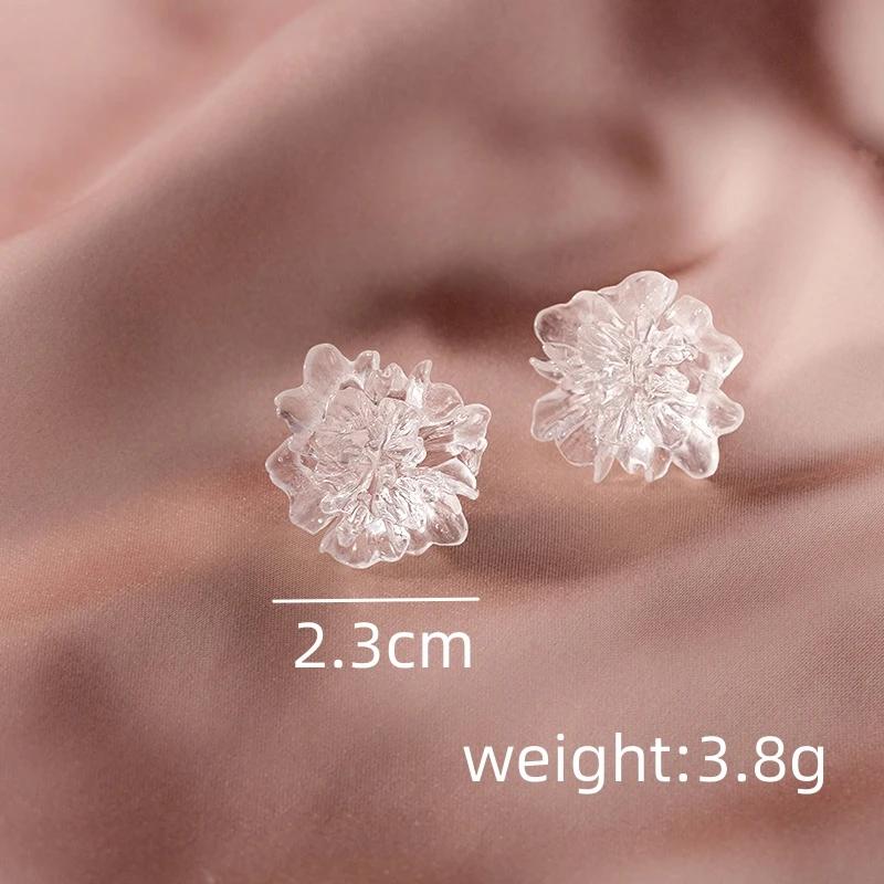 Resin Transparent 3D Flower Big Stud Earring for Women Personality Creative Lovely Simple Wedding Jewelry Girl Gift Brincos