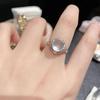 White Ice Chalcedony Cabochon Ring: Adjustable, Natural Fluorescent, Versatile, Simple Design for Women