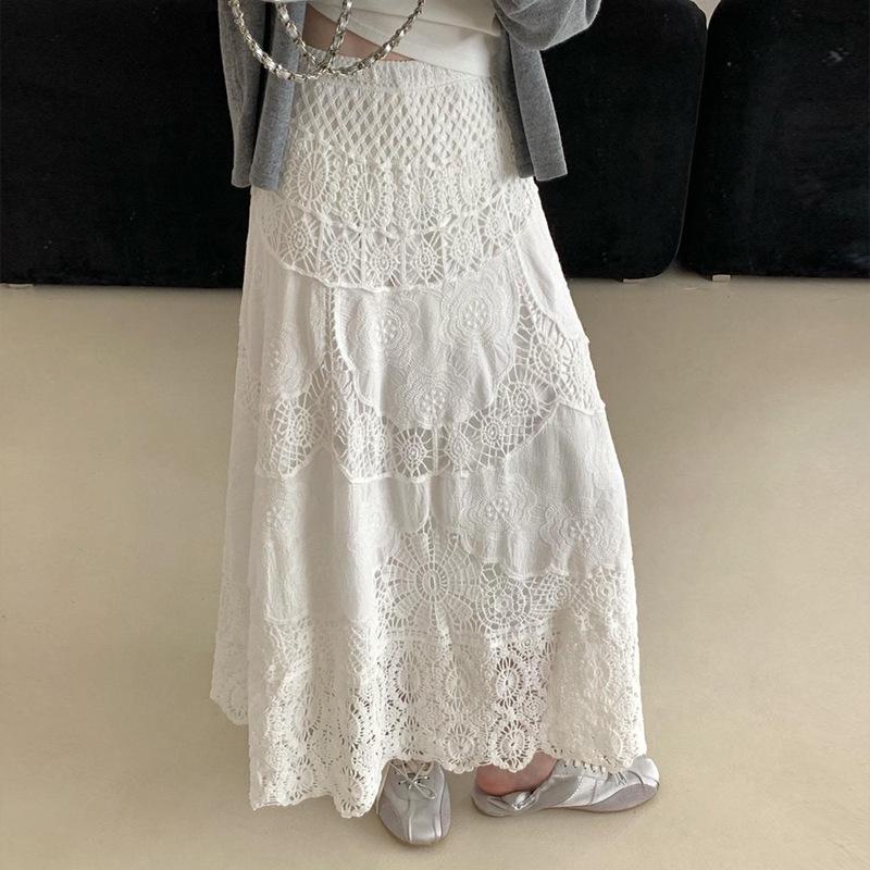 2025 Spring/Summer Bohemian Crochet Lace A-Line Long Skirt