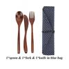 New Portable Spoon Fork Bamboo Flatware Reusable Wooden Cutlery With Bags