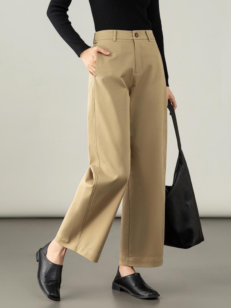 Autumn 2025 Women's Navy Blue Lyocell Cotton Wide-Leg Pants - High-Waisted, Slimming, Casual Straight-Leg Design