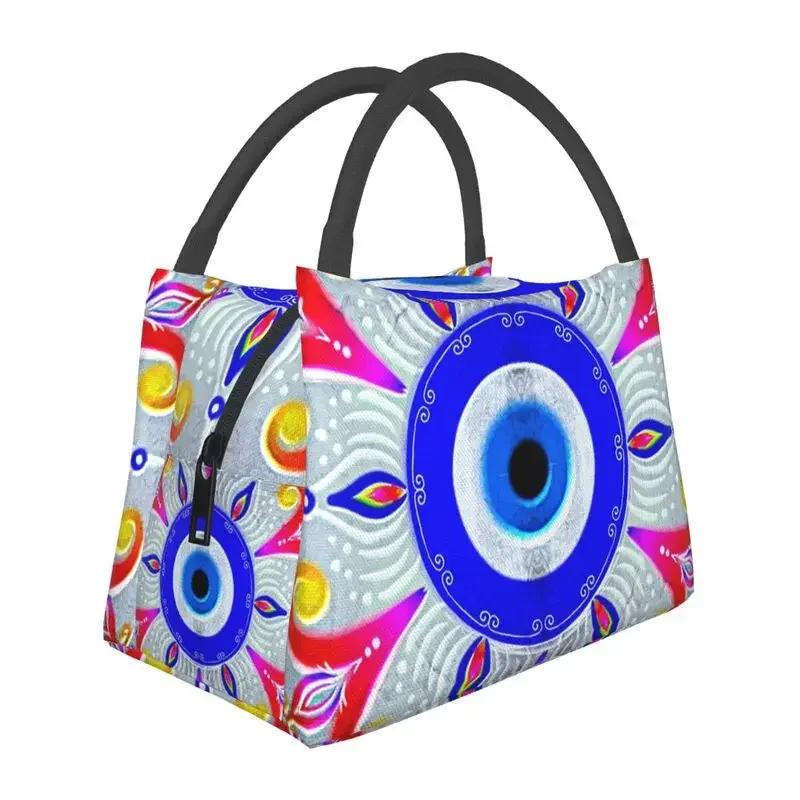 Mati Evil Eye Glass Sky Blue Meandros Patterns Resuable Lunch Box Multifunction Bohemian Cooler Thermal Food Insulated Lunch Bag