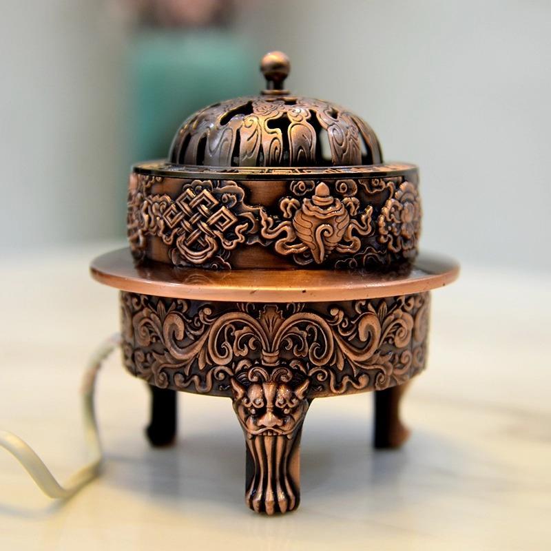 15*9.8CMTibetan - Style Red Copper Electronic Incense Burner Household Buddhist Hall Office Electronic Red Copper Incense Burner