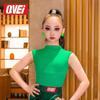 Qimei 2025 Girls' Latin Dancewear Set - Summer Children's Ballroom Training & Performance Outfit