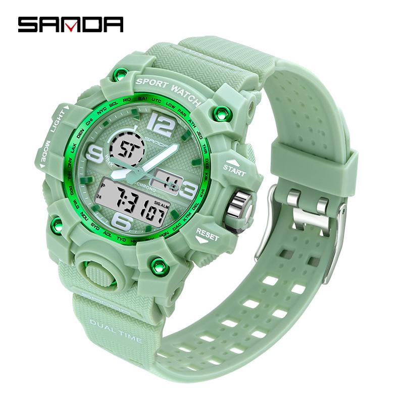 SANDA Tecnología Negra Doble Pantalla Impermeable Adolescente Casual Reloj Despertador