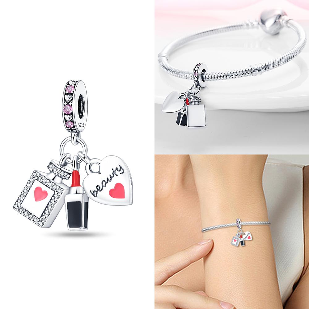 Original Black Dress High Heels Bag Lipstick Beads Fit Bracelet Charms Copper Women Jewelry Necklace Diy Gift