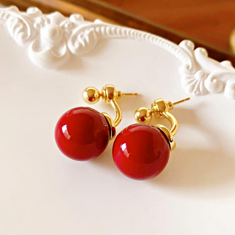 

Ретро Красные Искусственные Жемчужины Серебряные Пусеты: Позолоченные серьги для женщин, которые можно носить как спереди, так и сзади