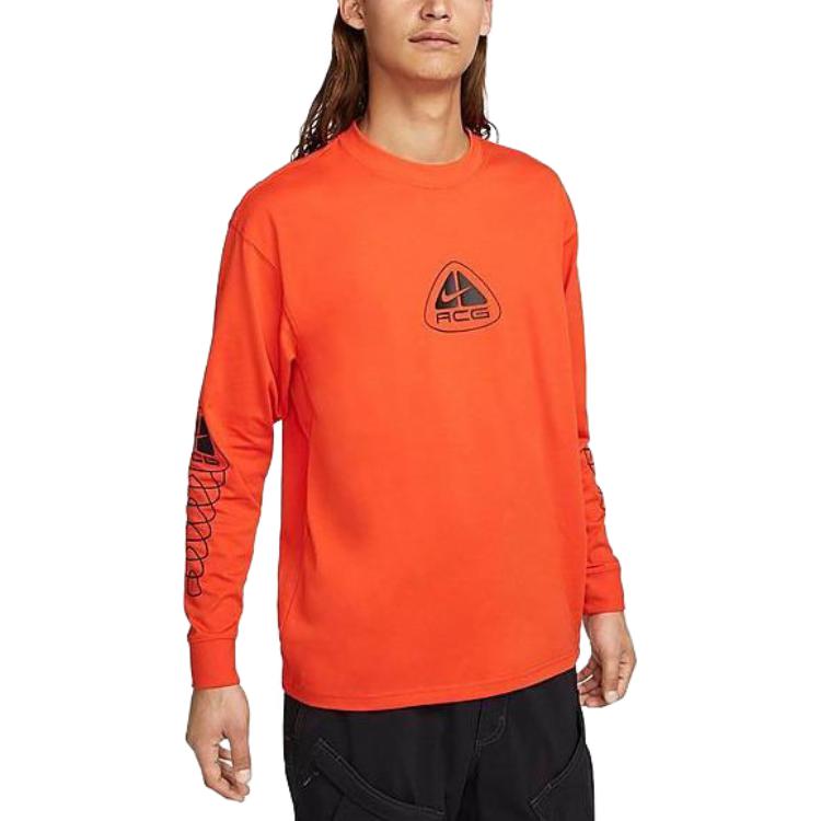 Nike Logo Print Long Sleeve T-Shirt Men Tops Orange DX9454-633