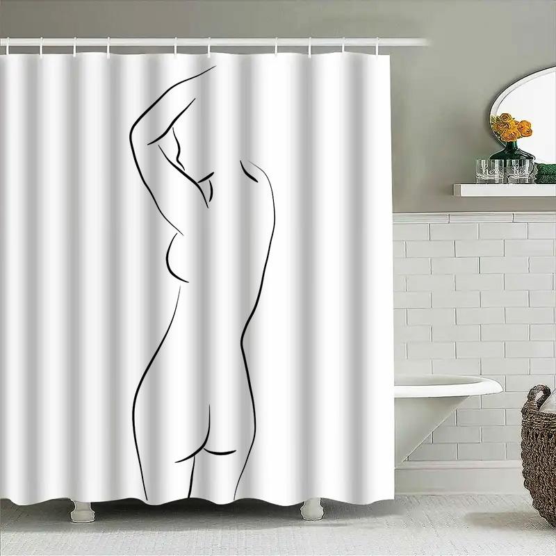 Abstract Human Figure Shower Curtain Minimalist Body Art Bathroom Decor Modern Washroom Curtain Liner Waterproof Home Textile