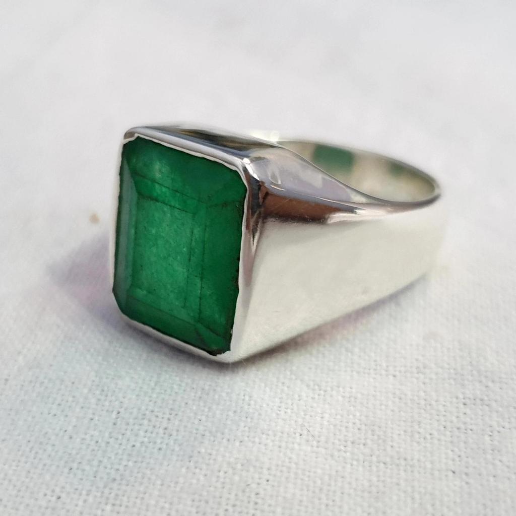 Unisex Genuine Rich Green Emerald 925 Sterling Silver Ring Jewelry