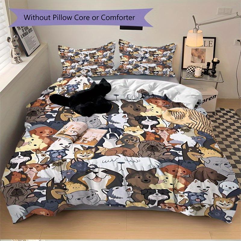 3Pcs Dogs, Pet Print Printed Bedding Set, Breathable And Soft,(Includes 1 Duvet Cover And 2 Pillowcases, Quilt Not Included) Yy250815176