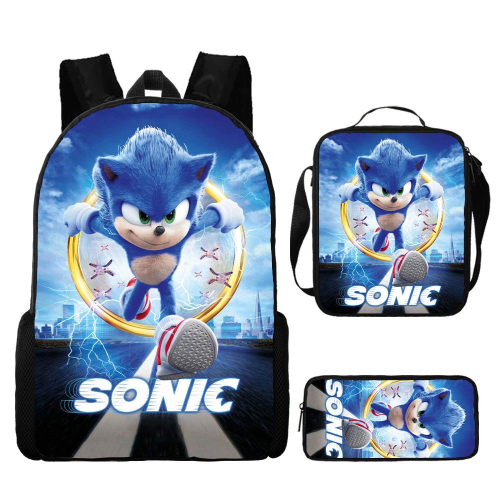 Backpack Sonic Elementary School Bag Lunch Bag Pencil Case Three-Piece Set