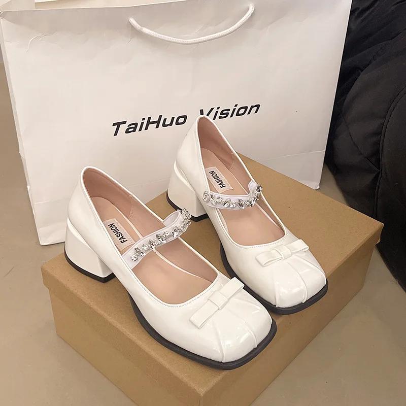 Fashion Hot Selling Summer Shoes Ladies 2025 Women's Square Toe Female Footwear New Modis On Heels Pumps High Mary Janes Shoes Woman
