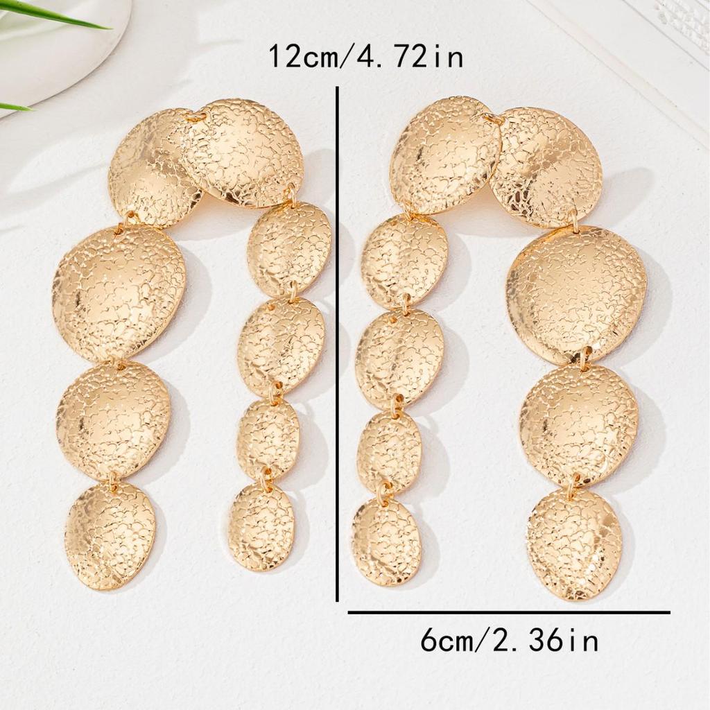 Chic Geometric Oval Metal Long Stud Earrings – Large, Versatile, and Stylish Dangle Design