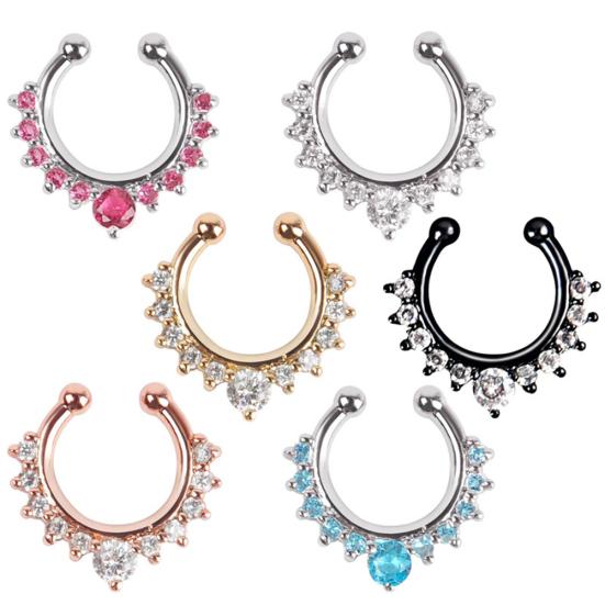 Fashion Women Rhinestone Inlaid Nose Ring Clip Hoop Piercing Body Jewelries