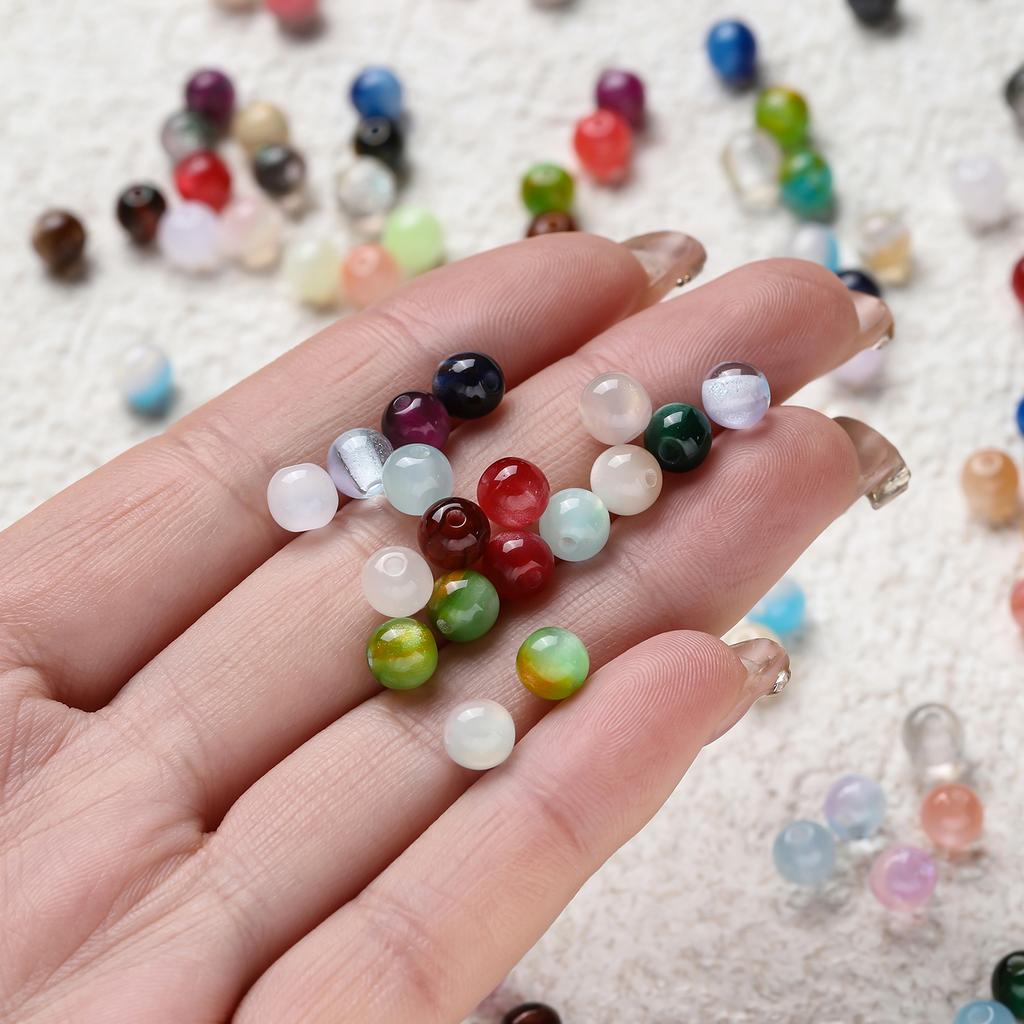 10pcs/lot 6mm Glitter Cat Eye Round Acrylic Resin Beads Charm Loose Spacer Beads for Handmade DIY Jewelry Making Bracelet