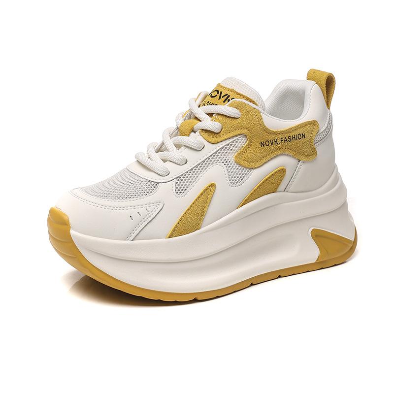 Sommer Damen Dicke Sohle Atmungsaktiv Echtleder Mesh Schuhe 7CM Hohe Plattform Sportliche Freizeitschuhe Vulkanisierte Klobige Sneaker