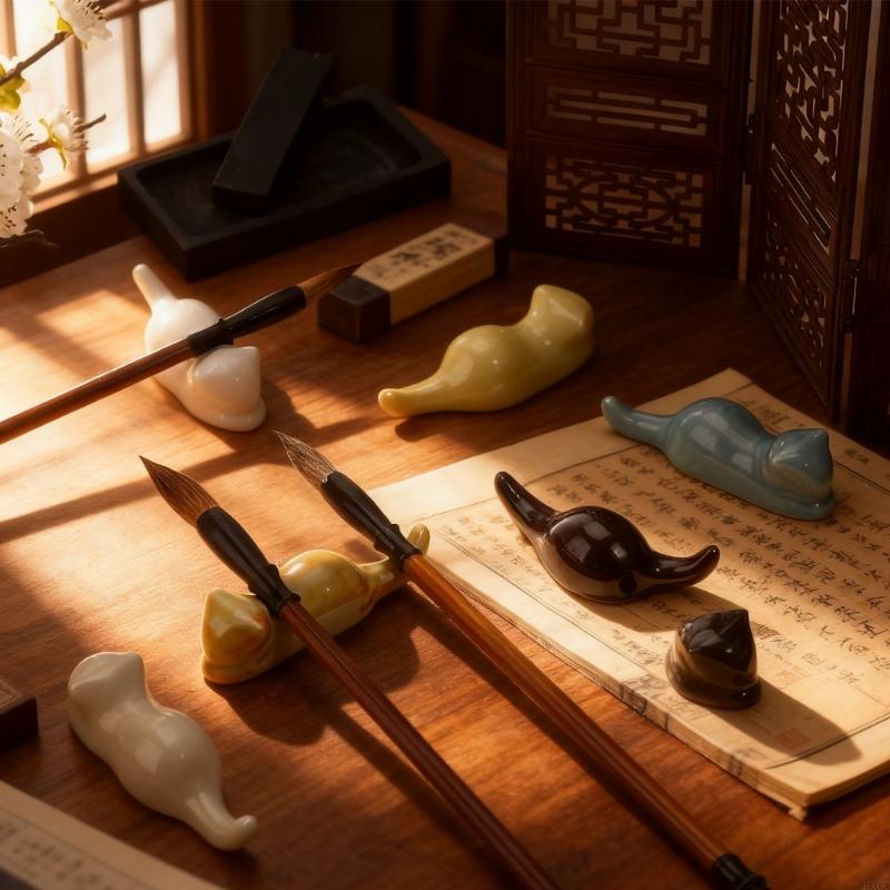 Pack Of 6 Ceramic Paint Brush Holders Cats Themed Desk Organizers For Artists Writers Makeup Tool Easy Cleaning HX6C