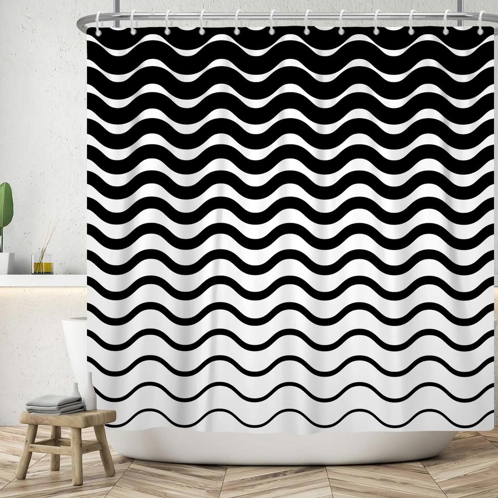 Modern 3D Geometry Shower Curtains Minimalist Lattice Waterproof Polyester Fabric Bathroom Accessories Black Gray Bath Curtains