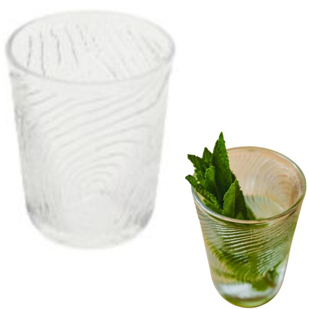 GLASS FOR WATER, JUICE, GRINKS, 250ml, ARBRE WOOD SLICE PATTERN, TRANSPARENT