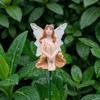 4 Pcs Fairy Garden Stake, Outdoor Resin Angel Figurine with Delicate Wings & Colorful Dress, Rust-Proof Metal Stake for Plant Pots,