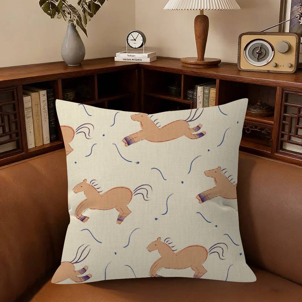 Modern Simple Geometric Light Luxury Horse Pillowcase Toon Gift Cushion Cover Bedroom Home Sofa Chair Seat Decor Pillow Case
