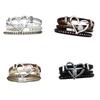 Multilayer Rhinestone Leather Bracelet Gothic Three Layers Bracelet Fashion Heart Bracelet  Female
