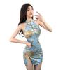 Pure Desire Halter Neck Qipao-Style Off-Shoulder Backless Knot Dress – Women's Summer Slit Hip-Hugging Short Skirt