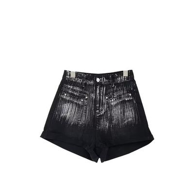 Black Korean Version Retro Washing Denim Shorts for Women In Summer New Curly Design Small High-waisted Wide Pants