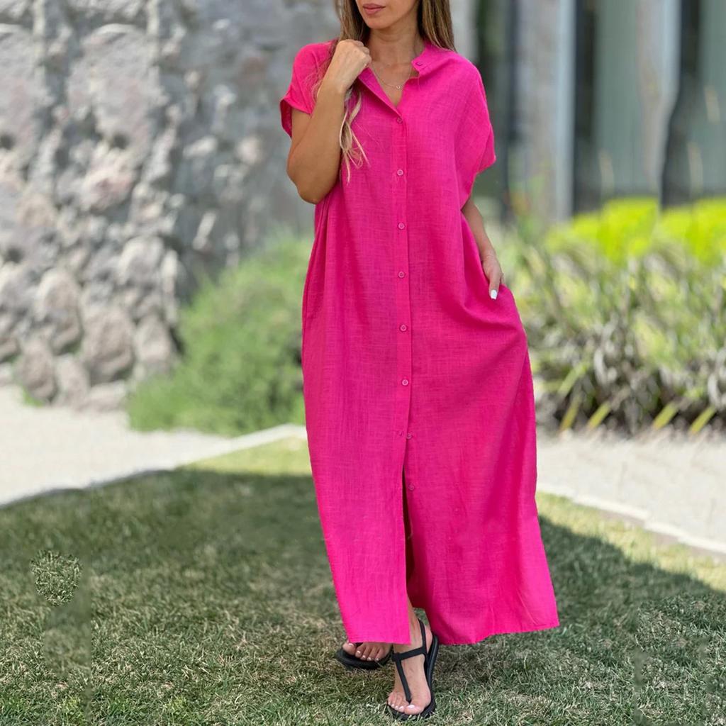 Women's Fashionable And Casual Solid-color Cotton And Linen Dress