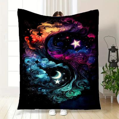 "Yin Yang Cosmic Harmony Wall Art Print"Blanket Flannel Throw Blanket for Sofa, Bed, Travel, Camping, Office