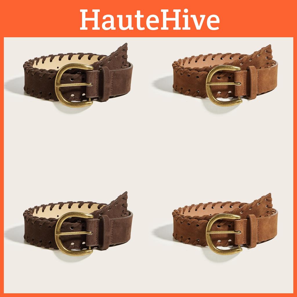 Solid Color Fashion Gold Buckle Women Casual Suede Waist Belt For Daily Use