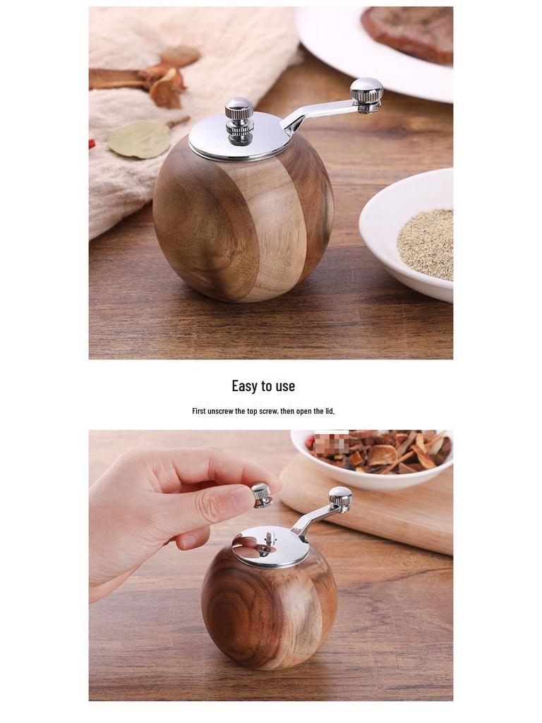 Adjustable Hand-Cranked Wooden Pepper Grinder for Freshly Ground Black and Sichuan Peppercorns