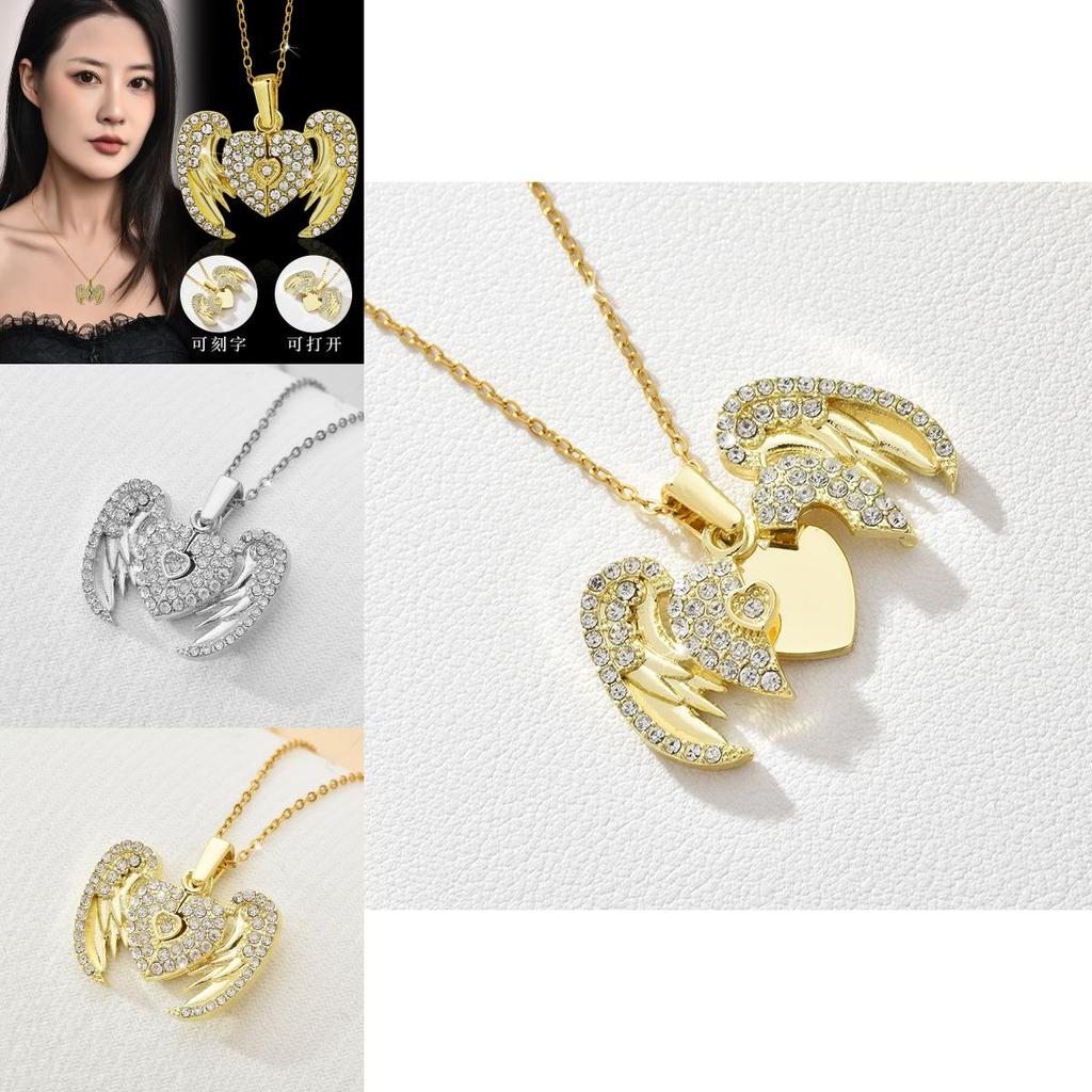 Creative Openable Heart Shaped Angel Wings Pendant Necklace For Women With Customizable Engraving