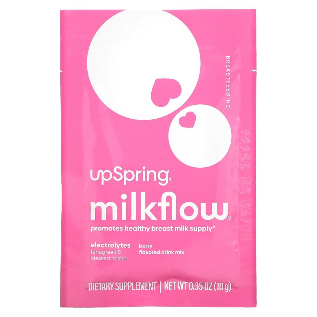 UpSpring MilkFlow, Electrolyte and Breastfeeding Replenishment Drink, Berry, 16 Packs, 0.35 Oz (10 G) Each