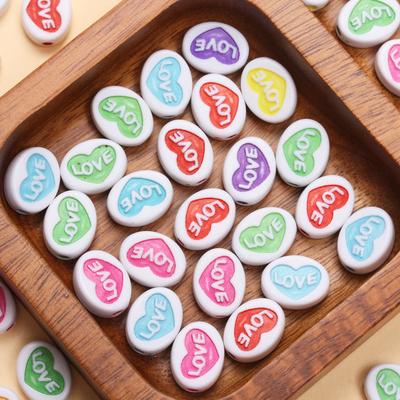 12,5*9,5mm 30 stücke Flache Herz Bunte Liebe Lose Spacer Acryl Perlen Für Schmuck Machen Diy Halsketten Handgemachte Accessoires