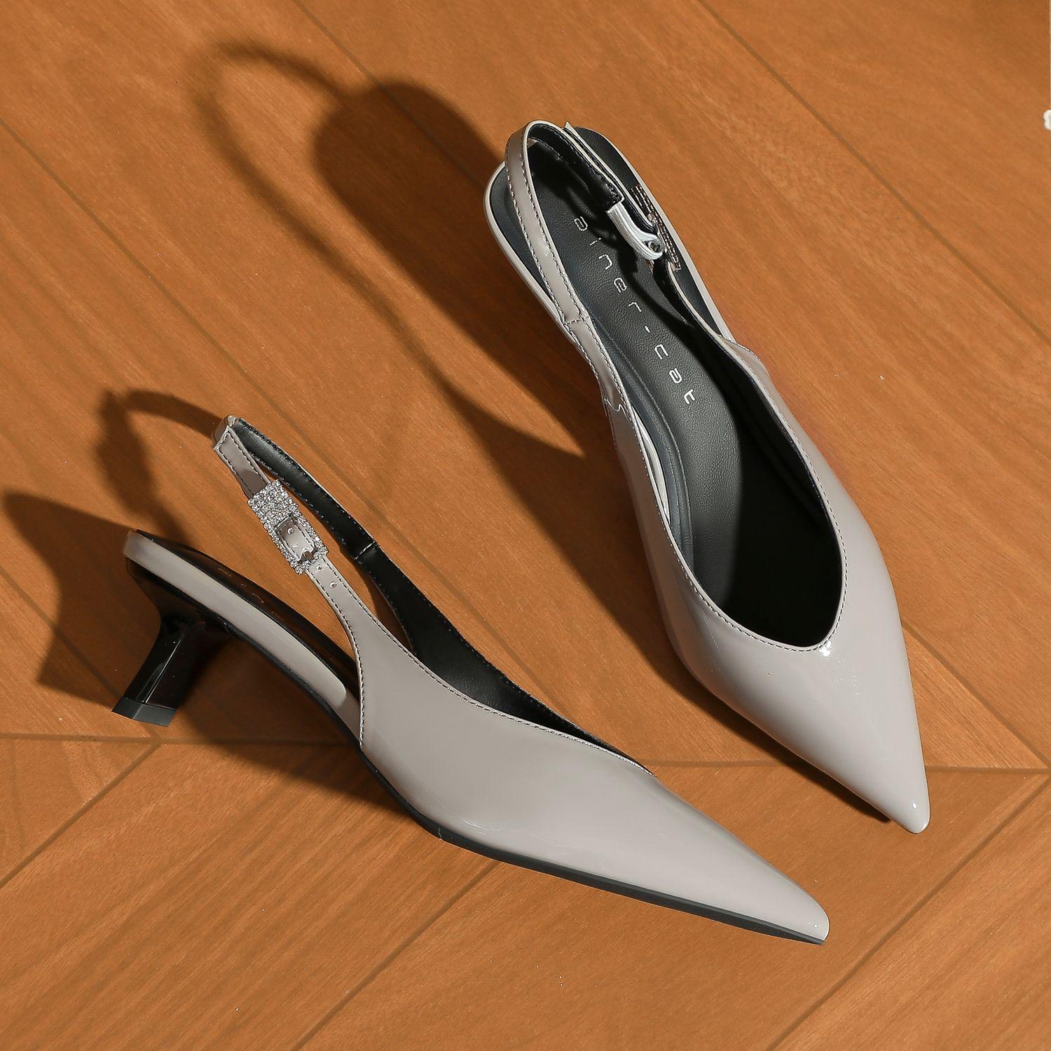 

59009 high heels women s thick heel 2025 new pointed empty sandals simple commuting shallow mouth single shoes 39