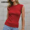 Women's Summer Fashion Solid Color Sleeveless Crew Neck Slim Ribbed Sexy Spice Top