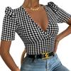 Moda Outono Primavera Versátil Slim Fit Sexy Top com Decote em V