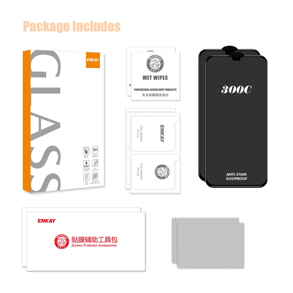 ENKAY HAT-PRINCE 2PCS For iPhone 12 Pro/12 Screen Protector 300C Large Arc Silk Print High Aluminium-Silicon Glass Film