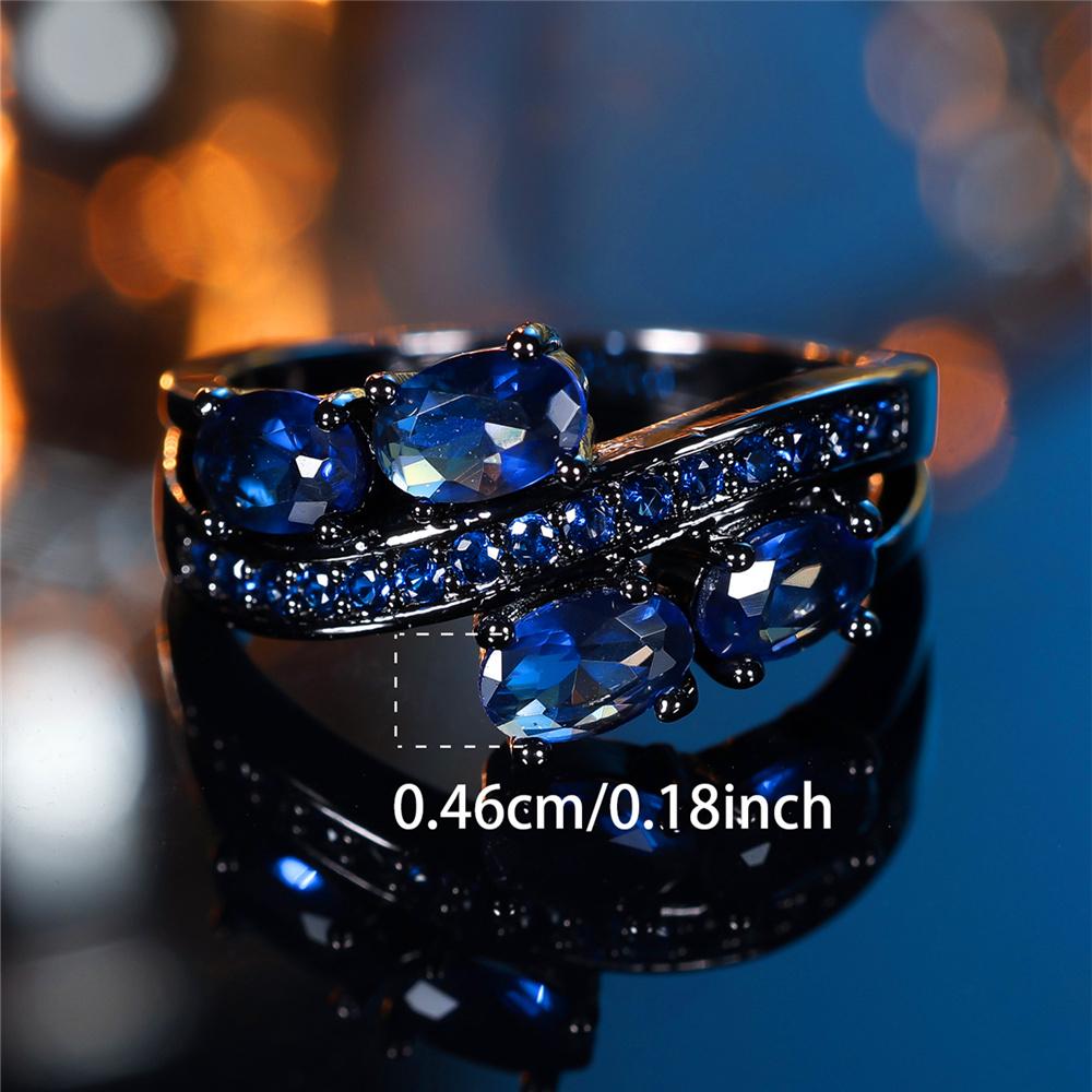 Trendy Cute Female Blue Oval Zircon Stone Ring Vintage  Black Gold Color Wedding Jewelry For Women
