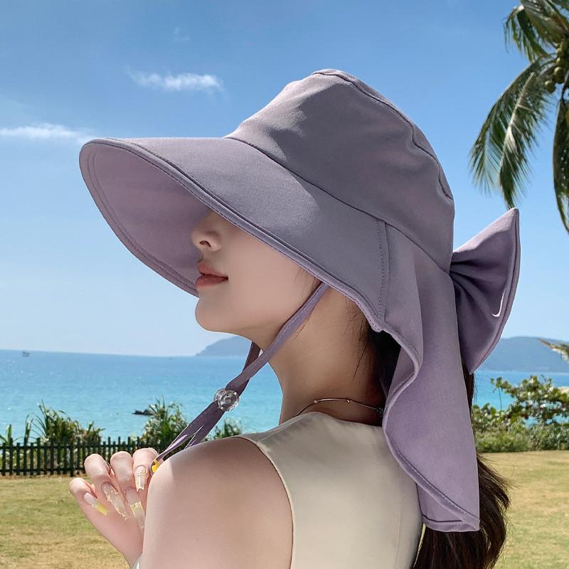 Summer Wide Brim Hat With Neck Protection For Women Outdoor Sun Shade Fashionable Uv Shield