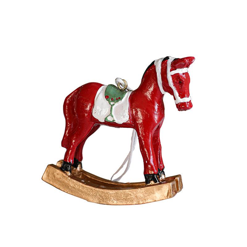 Cross-Border Painted Resin Wooden Horse Christmas Tree Ornament