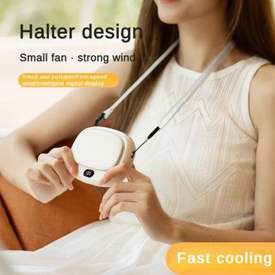Portable Outdoor Neck Hanging Fan USB Bladeless Fan Digital Display Handheld Fan 93*43*116mm