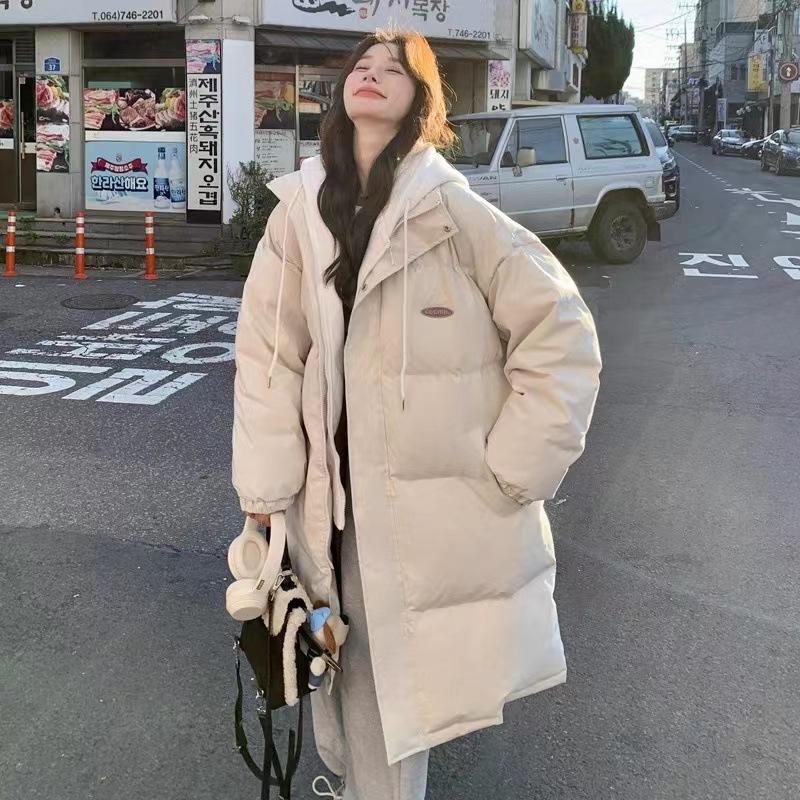 

College style fake two-piece hooded medium and long down cotton-padded clothes for women thickened winter new bread clothes cotton-padded jackets tide S