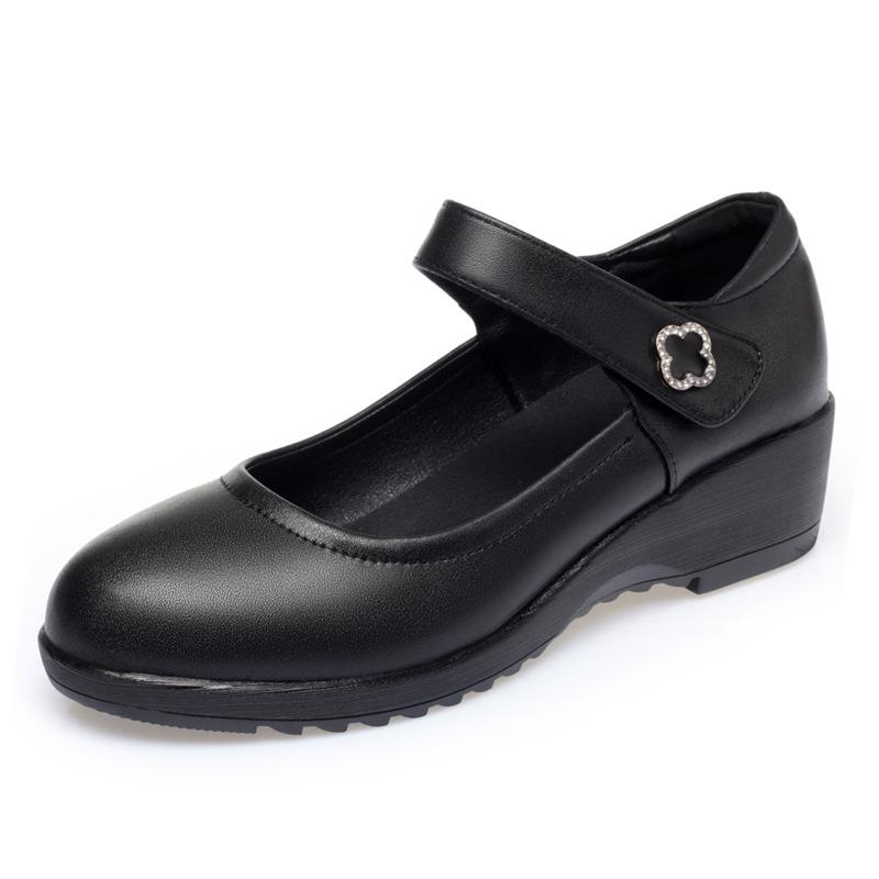 Fashion Women's Wedge Shoes Women Ankle Strap Casual Flat Shoes Woman Work Office Pumps Comfort Genuine Leather Shallow Mouth Mom Shoes