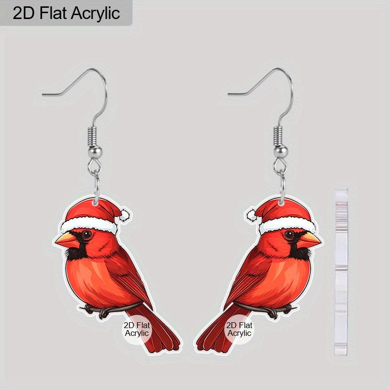 

2D Плоские 1 пара Рождественские Мультяшные Рождественская Шапка Птица Двусторонний Узор Серьги Ювелирные Изделия Подарок для Женщин