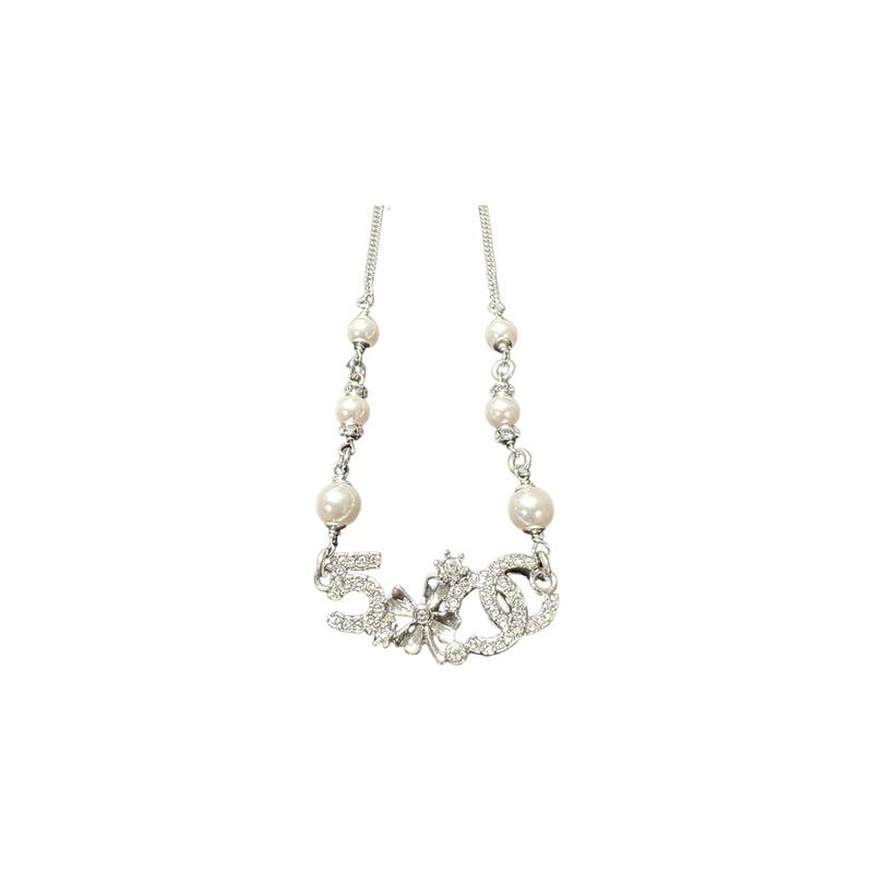

CHANEL Double C Number Pendant Stainless Steel Necklace Women s Style срібний