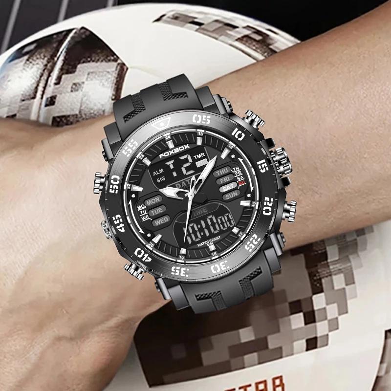 LIGE Military Mens Watches Top Brand Luxury Sport Watch Men Waterproof Digital Alarm Watch For Men Dual Display Quartz Clock+Box