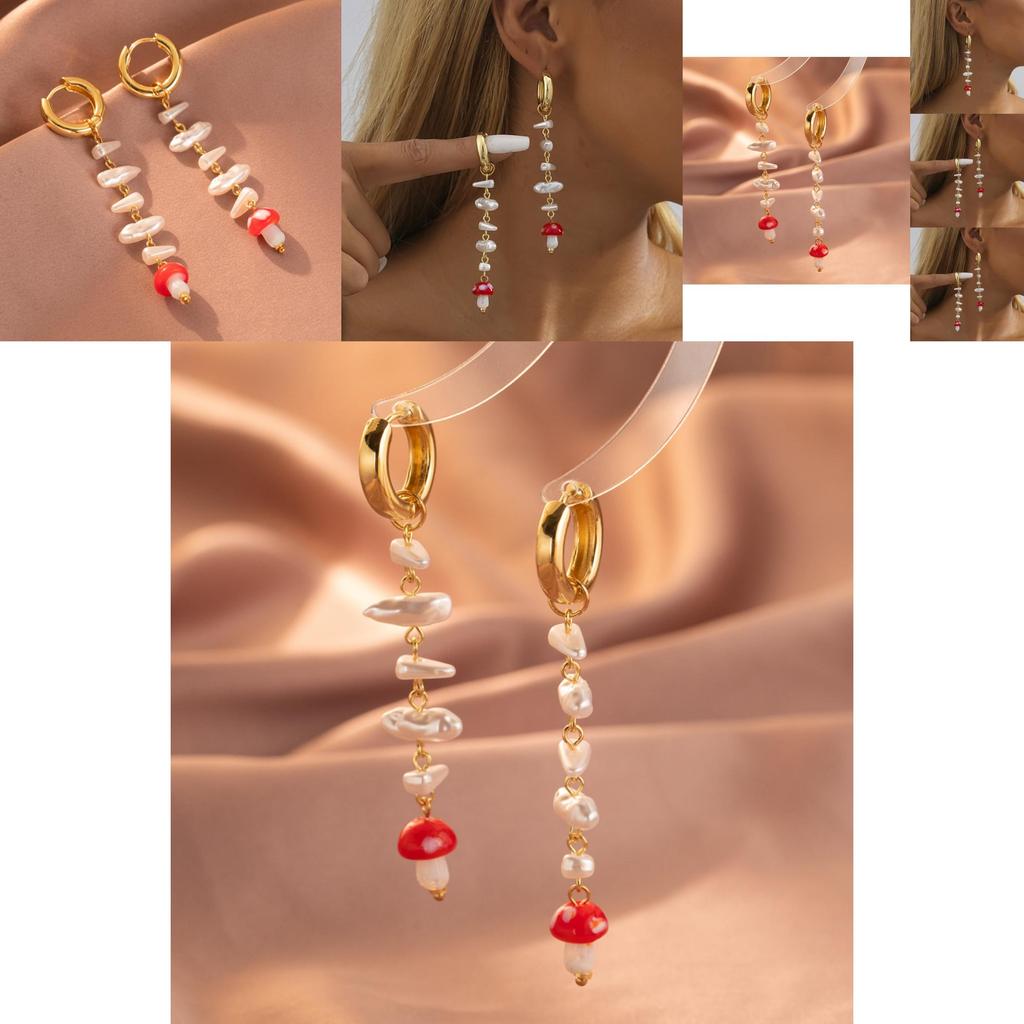Chic And Stylish Faux Pearl Mushroom Dangle Earrings For Women Geometric Design